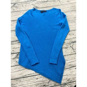 360 Cashmere Womens S Asymmetric Hem Cashmere Pullover Sweater Knit Blue